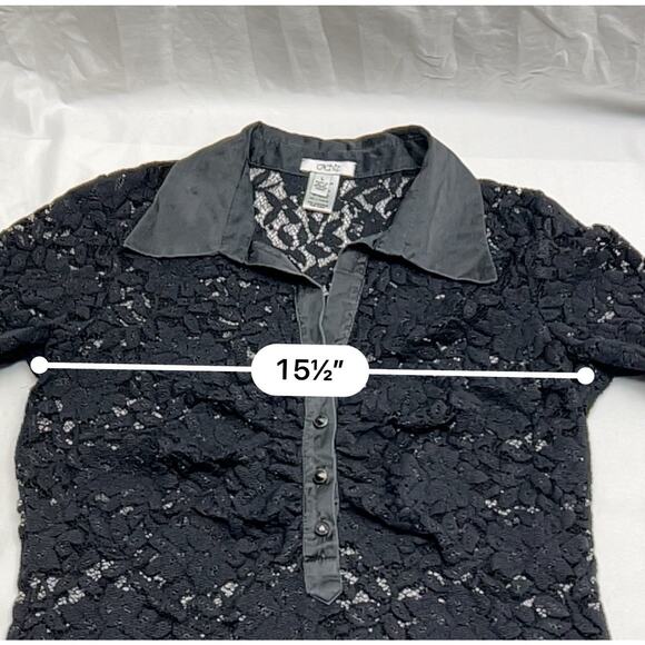 Vintage Cache Sheer Lace Collared Blouse Silk Trim Size L Y2k Grunge Classic - Picture 7 of 8